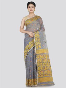 PinkLoom - Women's Soft Cotton Jamdani Saree Without Blouse Piece, Grey