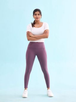 Go Colors - High Waist Gym Fitness Leggings With Pockets For Women | Nylon Stretch, Activewear, Black Purple