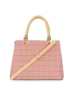 E2O - Women Pink Checked Structured Satchel Handbag