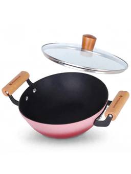 Wonderchef - Ferro Enamel Cast-Iron Kadhai With Lid 10-Yr Warranty, Pink
