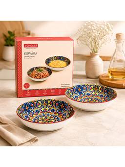 Voncasa - Pack Of 2 Geometric Folk Art Ceramic Bohemian Serving Dish (With Gift Box)