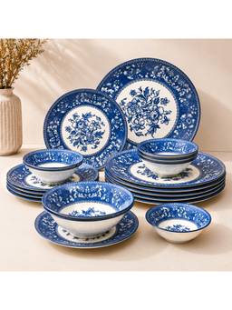 Voncasa - 20 Pieces Blue Floral Microwave And Dishwasher Safe Dinner Set (With Gift Box)