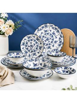 Voncasa - 14 Pieces Blue Microwave And Dishwasher Safe Dinner Set (With Gift Box)