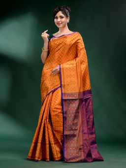 CHARUKRITI - Gold Pure Silk Handwoven Soft Saree with Unstitched Blouse