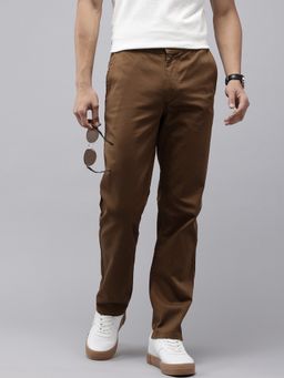 GENIPS - Brown Men Cotton Relaxed Fit Causal Trouser