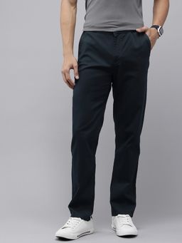 GENIPS - Navy Blue Men Cotton Relaxed Fit Causal Trouser