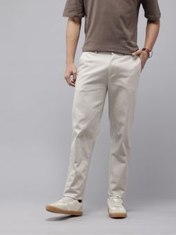 GENIPS - Beige Men Cotton Relaxed Fit Causal Trouser