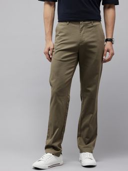 GENIPS - Olive Men Cotton Relaxed Fit Causal Trouser