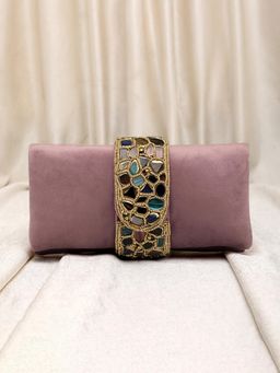 Peora - Womens Handmade Evening Stylish Bridal Mauve Clutch with Detachable Strap
