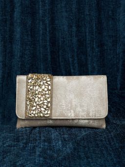 Peora - Womens Handmade Evening Stylish Bridal Cream Clutch with Detachable Strap