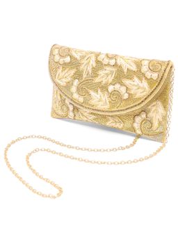 Peora - Womens Golden Floral Clutch with Detachable Strap