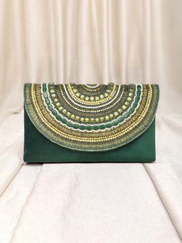 Peora - Womens Handmade Evening Fashion Green Clutch with Detachable Strap
