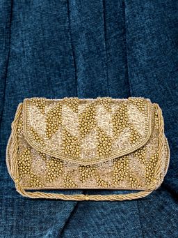 Peora - Womens Handmade Evening Stylish Bridal Fashion Gold Clutch with Detachable Strap