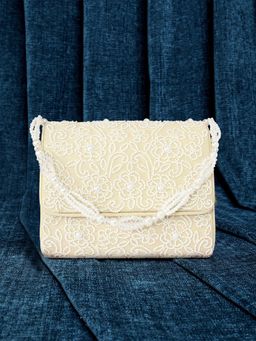 Peora - Womens Handmade Evening Stylish Cream Clutch with Detachable Strap