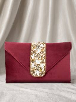 Peora - Ethnic Maroon Embellished Clutch with Detachable Strap