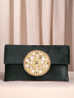 Peora - Womens Handmade Evening Party Bridal Black Velvet Fabric Clutch with Detachable Strap