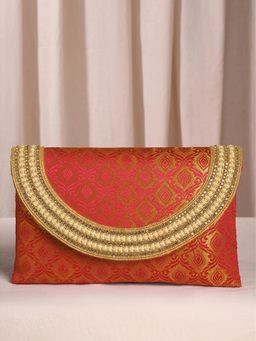 Peora - Womens Handmade Artificial Beads Flap Maroon Clutch with Detachable Strap