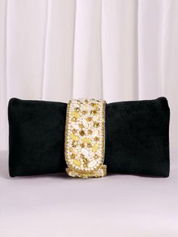 Peora - Womens Handmade Evening Black Clutch with Detachable Strap