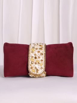 Peora - Womens Handmade Evening Maroon Clutch with Detachable Strap