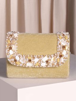 Peora - Womens Golden Embellished Stylish Handcrafted Evening Clutch with Detachable Strap
