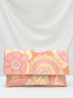 Peora - Womens Pink Floral Ethnic Clutch with Detachable Strap