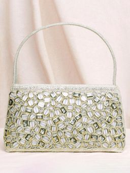 Peora - Womens Silver Multi-Color Embellished Evening Handbag