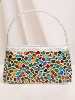 Peora - Womens Silver Mult-Color Embellished Handbag