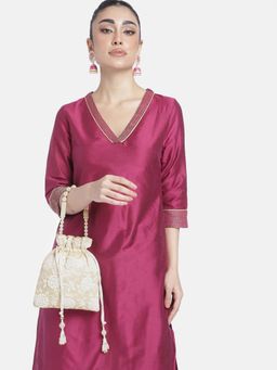 Peora - Womens Handmade Evening Wristlet Stylish Bridal Cream Potli Bag