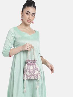 Peora - Womens Handmade Evening Wristlet Stylish Bridal Lavender Potli Bag