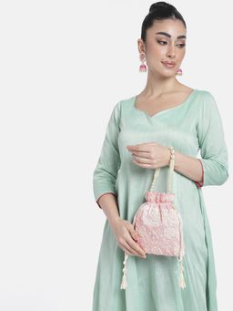 Peora - Womens Handmade Evening Wristlet Stylish Bridal Pink Potli Bag