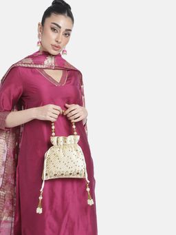 Peora - Womens Evening Wristlet Stylish Bridal Cream Potli Bag