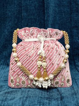 Peora - Womens Evening Wristlet Stylish Bridal Pink Potli Bag