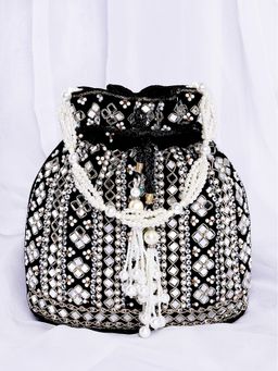 Peora - Womens Handmade Evening Black Potli Bag