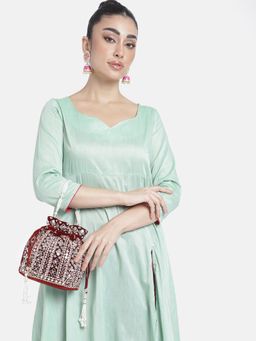 Peora - Womens Handmade Evening Maroon Potli Bag