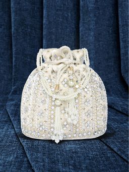 Peora - Womens Handmade Evening White Potli Bag