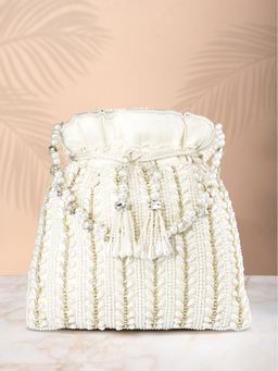 Peora - Womens Handmade Evening Stylish Bridal White Potli Bag