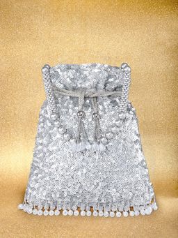 Peora - Womens Handmade Evening Stylish Bridal Silver Potli Bag