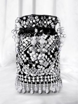Peora - Womens Handmade Evening Stylish Bridal Black Potli Bag