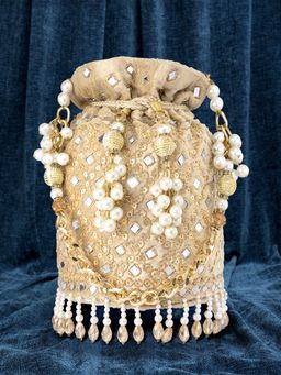 Peora - Womens Handmade Evening Stylish Bridal Gold Potli Bag