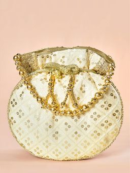 Peora - Womens Fancy Evening Cream Ethnic Embroidered Potli Bag