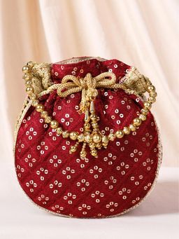 Peora - Womens Fancy Evening Maroon Ethnic Embroidered Potli Bag