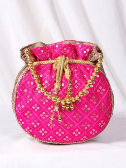Peora - Womens Fancy Evening Rani Pink Ethnic Embroidered Potli Bag