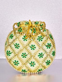 Peora - Womens Green Ethnic Embroidered Floral Potli Bag