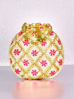 Peora - Womens Rani Pink Ethnic Embroidered Floral Potli Bag
