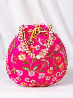 Peora - Womens Fancy Evening Pink Multi-Color Ethnic Embroidered Potli Bag