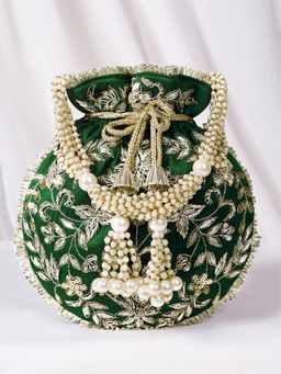 Peora - Womens Fancy Bridal Green Ethnic Embroidered Potli Bag