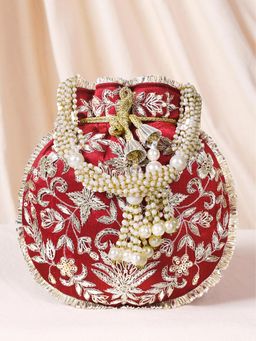Peora - Womens Fancy Bridal Maroon Ethnic Embroidered Potli Bag