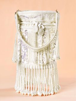 Peora - Womens Fancy Evening White Ethnic Embellished Potli Bag