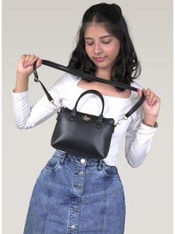 LIVRO - Womens Black Vegan Leather Sling Bag with Handle