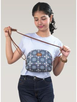LIVRO - Womens Blue Vegan Leather Floral Printed Sling Bag
